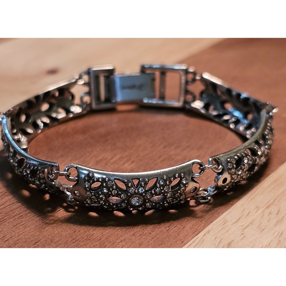 Brighton Silver‎ Tone Floral Filigree Crystal Link Bracelet